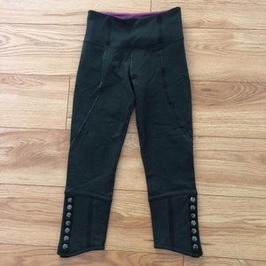 Lululemon Snap Me Up Crop Leggings Womens 2 Black Metal Snaps Logo Denim Look